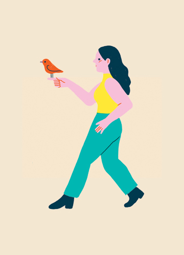 Illustration femme avec oiseau sur son doigt