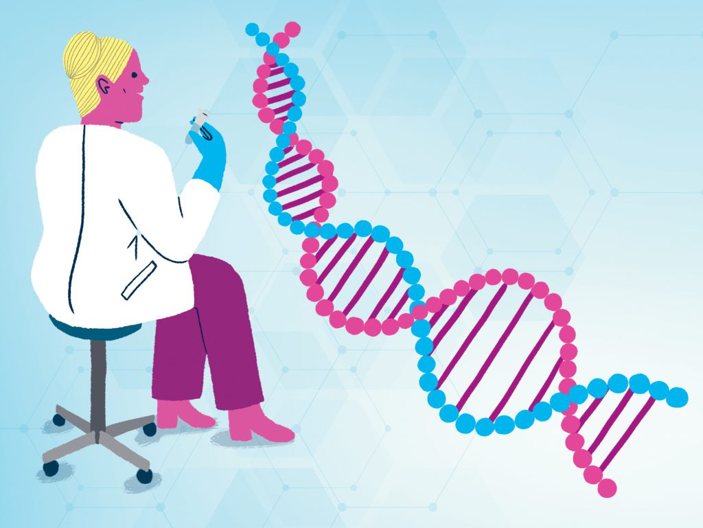 Illustration ADN et chercheuse
