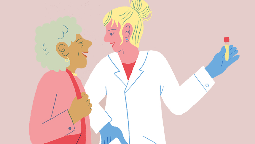 Illustration d'une donatrice avec une chercheuse