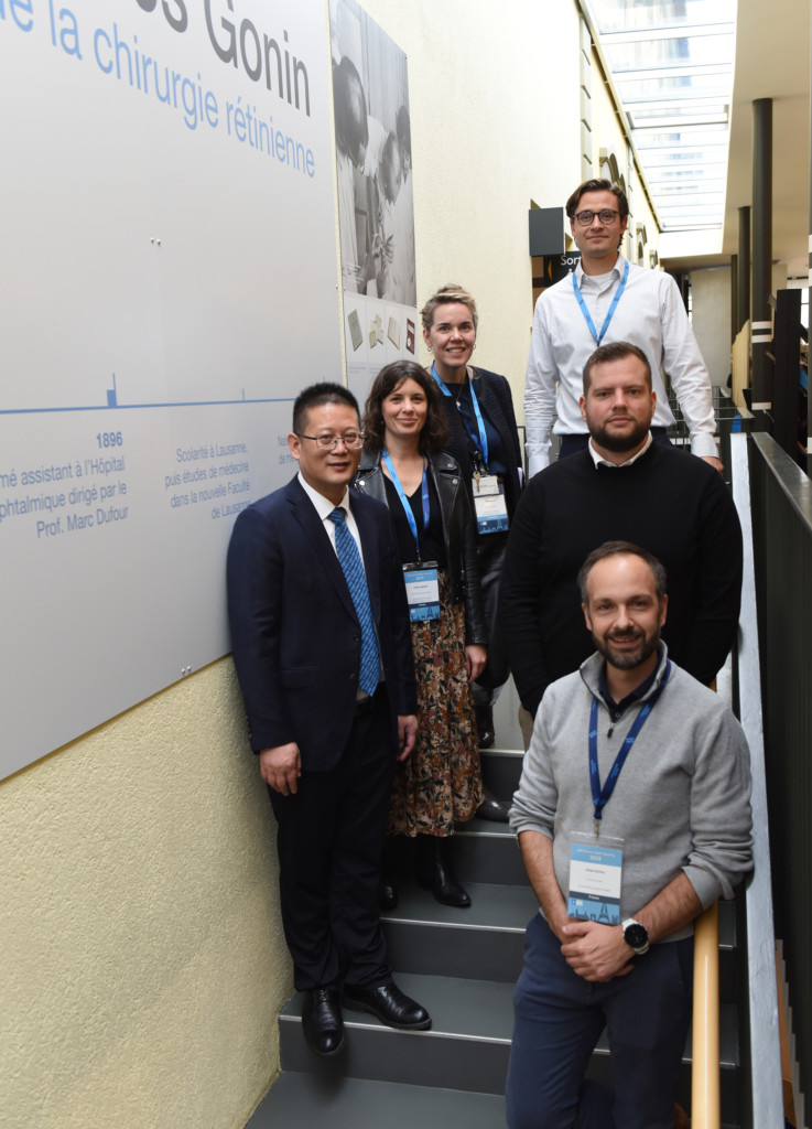 Les intervenant-es de la session "IA et data dans la santé visuelle" : Gauthier Gagnant, Ciara Bergin, Elodie Lagarde, Sebastiaan van Meyel, Jian Zhang et Johnann Gutton (de haut en bas et de gauche à droite).