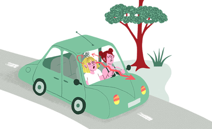 Illustration d'une personne en voiture qui a le mal des transports