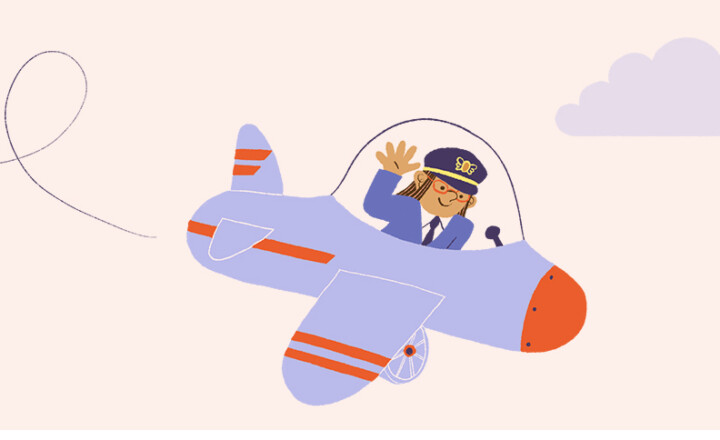 Illustration d'un pilote qui porte des lunettes dans un avion